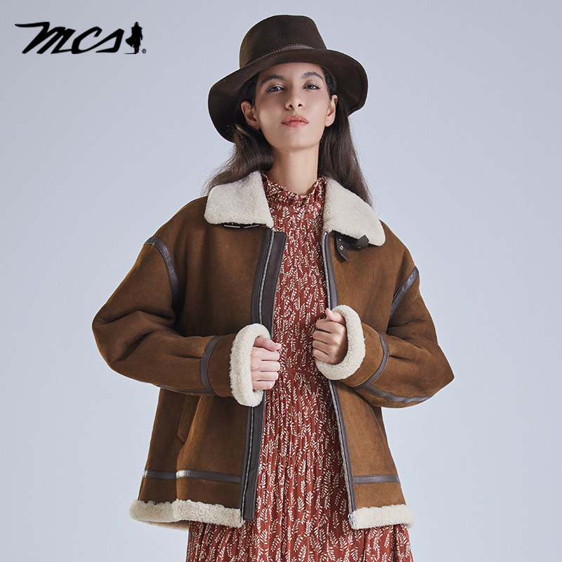 MCS翻毛领皮毛一体B3轰炸机皮衣