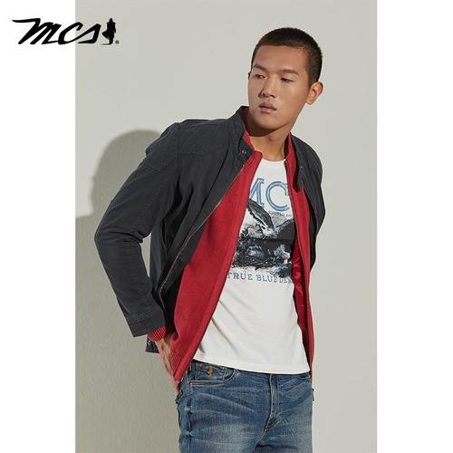 MCS复古做旧合身版纯棉立领夹克
