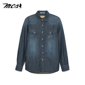 源自万宝路双袋牛仔长袖 衬衫 纯棉经典 MCS男装 款 百搭休闲上衣外套