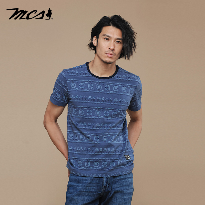 MCS条纹复古休闲男士圆领短袖T恤