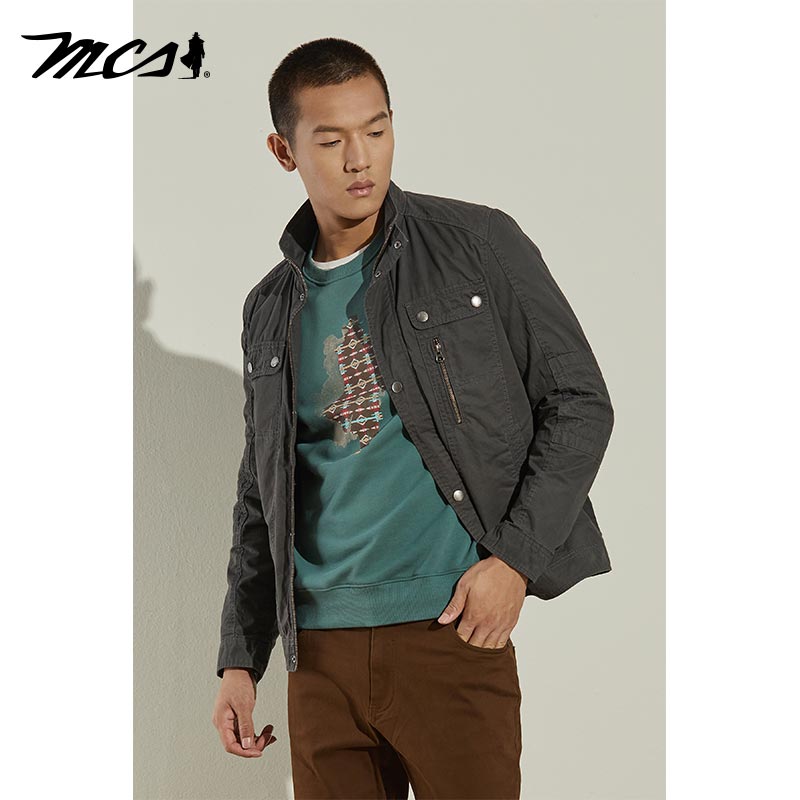 MCS复古合身立领纯棉单夹克外套