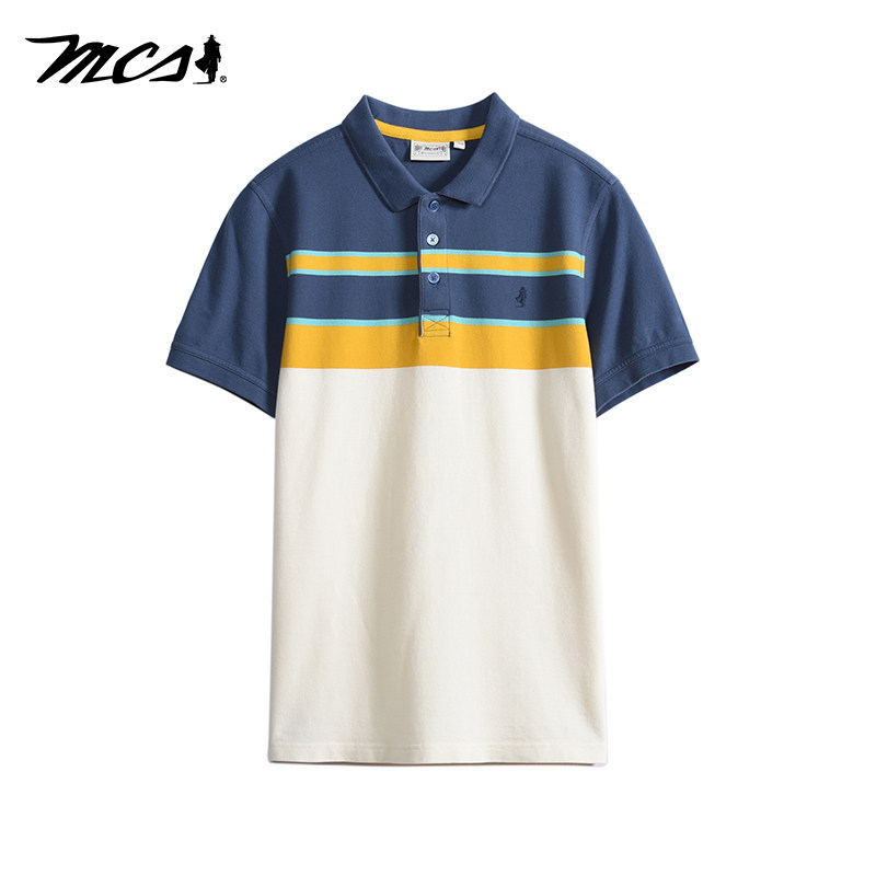 MCS商务休闲纯棉条纹短袖POLO衫