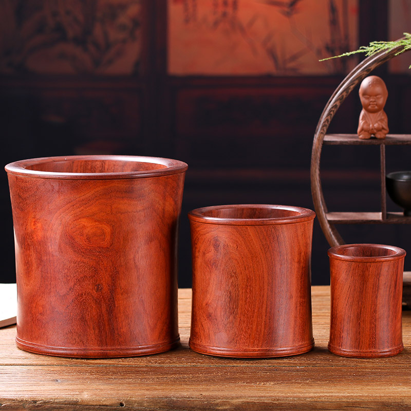 花梨木笔筒复古笔桶礼物红木笔筒ins风超大容量文房四宝摆件大号