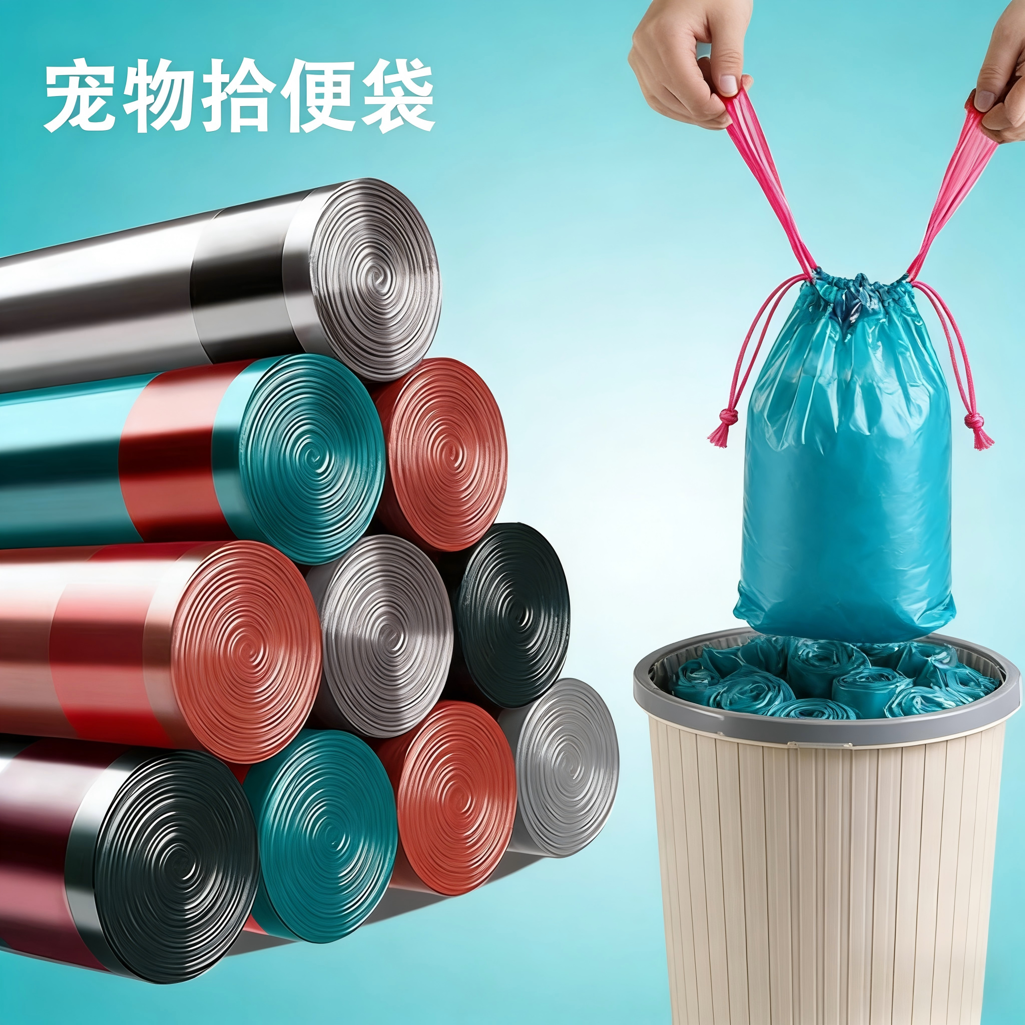 加厚抽绳式垃圾袋家用自动收口大容量多色塑料袋实惠装,淘宝优惠券,粉丝福利购,淘宝优惠卷