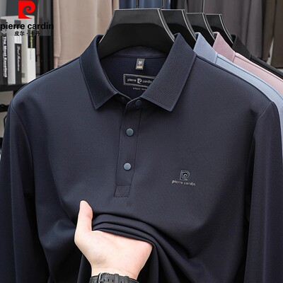 皮尔卡丹高端男士桑蚕丝长袖T恤