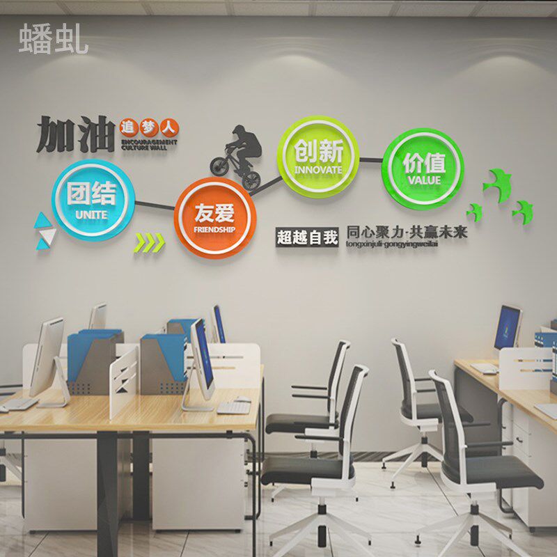 公司企业文化团队励志标语办公室会议背景装饰布置立体墙画