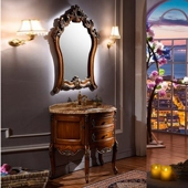 红橡木弧形半圆大理石落地洗手台小洗漱台洗手洗脸盆柜