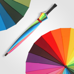 伞女七彩加固大号骨抗风长把长雨伞防水伸缩缩骨塑料壳