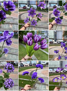 深紫色婚庆仿真花深紫色秋紫婚礼堂路引装饰布置花排花艺假花花材