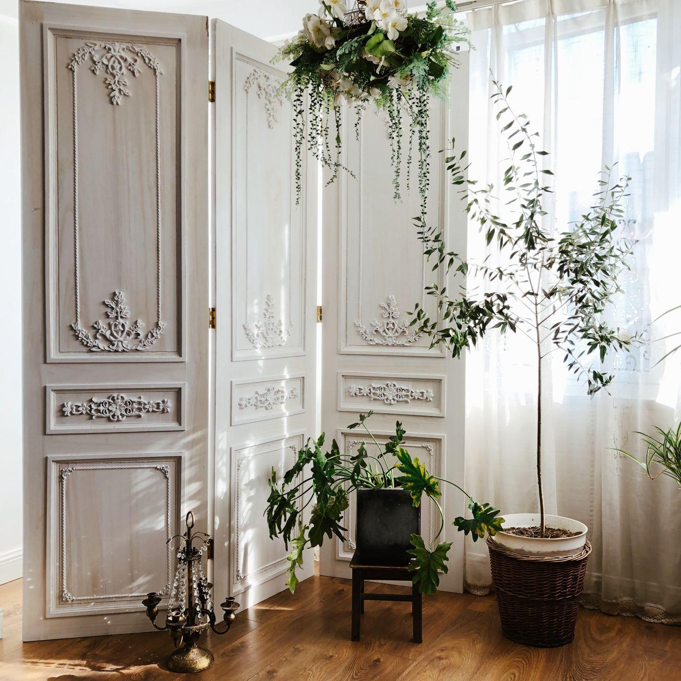 欧法式实木做旧雕花屏风老门板玄关餐厅服装店铺橱窗隔断摄影背景