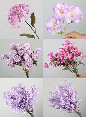 新款仿真紫色系婚庆花材婚礼堂吊顶商场橱窗布景装饰路引插花合集