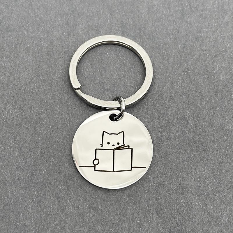 日系小猫躲猫猫 简笔线 线条卡通不锈钢金属钥匙扣 FuG贵儿