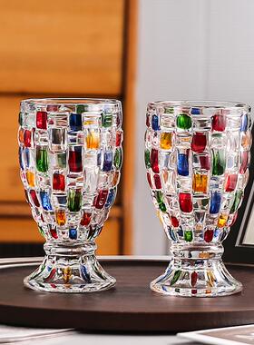 拍1发2欧式手绘彩色玻璃撞色彩绘果汁杯威士忌酒杯鱼尾杯SRT