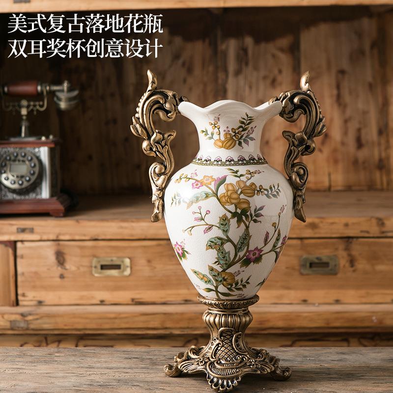 欧式陶瓷轻奢美式覆古花瓶落地插花装饰高端客厅法式高级感大摆件