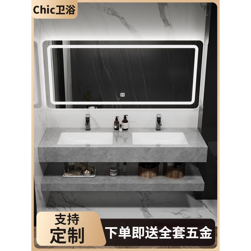 简易大理石双面盆洗脸盆公共浴室商用双面盆洗脸柜组合浴室柜