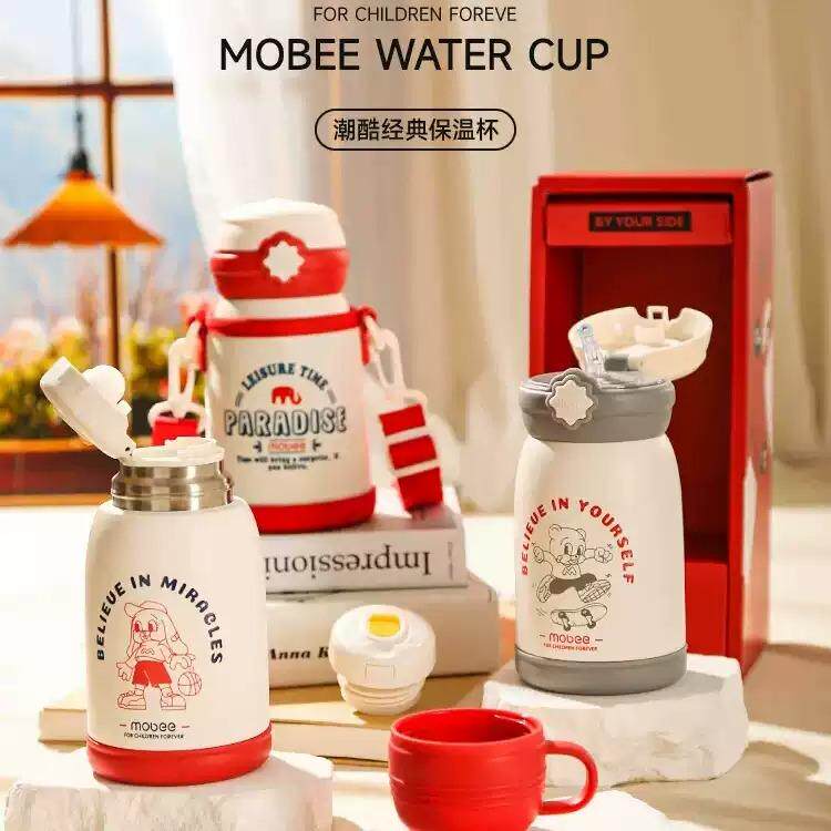 mobee保温杯男女高颜值可爱带吸管316不锈钢大容量便携儿童水杯壶