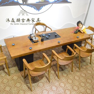 家用禅意泡茶台嵌入式 实木茶桌椅组合新中式 烧水壶办公室茶盘一体