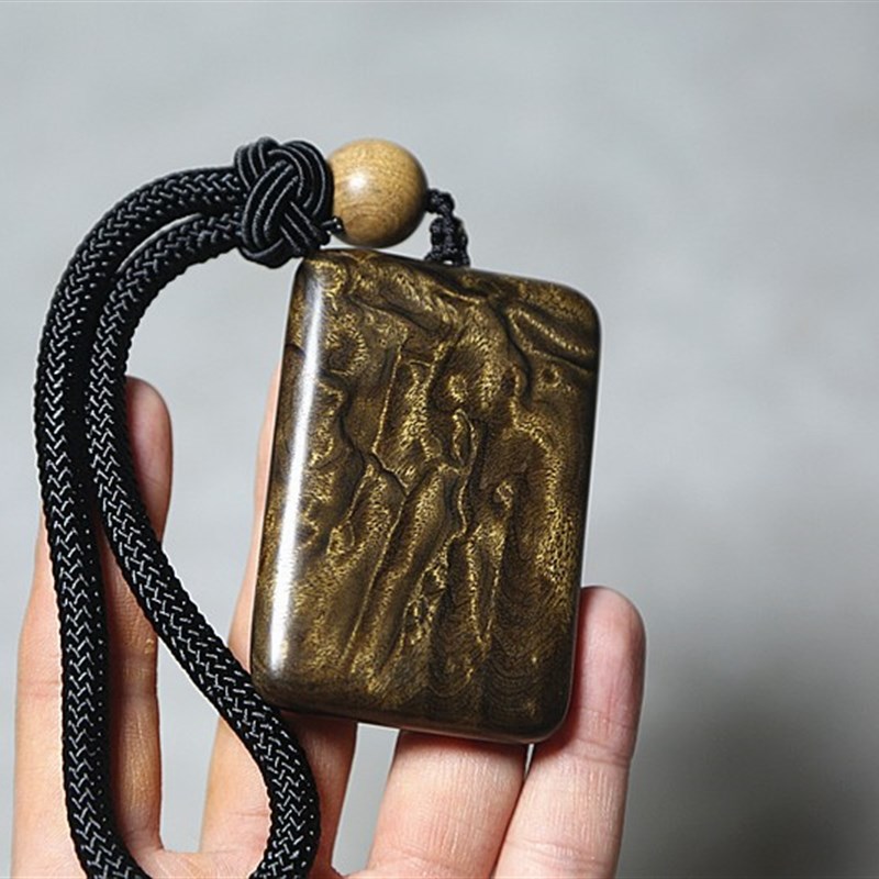 正宗金丝楠无事牌阴沉木小叶桢楠原木乌木绿料挂件满金丝水波手把