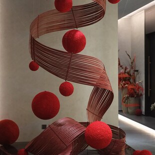 大型竹艺术装置竹编花艺造景中国红空间布置吊饰竹排青竹皮竹蔑条