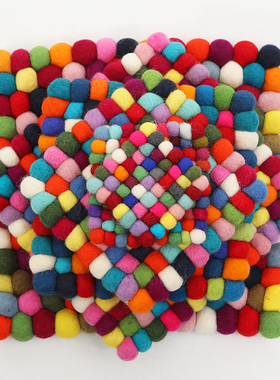 尼泊尔佛音碗满月钵金刚铃杵羊毛毡坐垫手工彩色球球客厅碗垫子