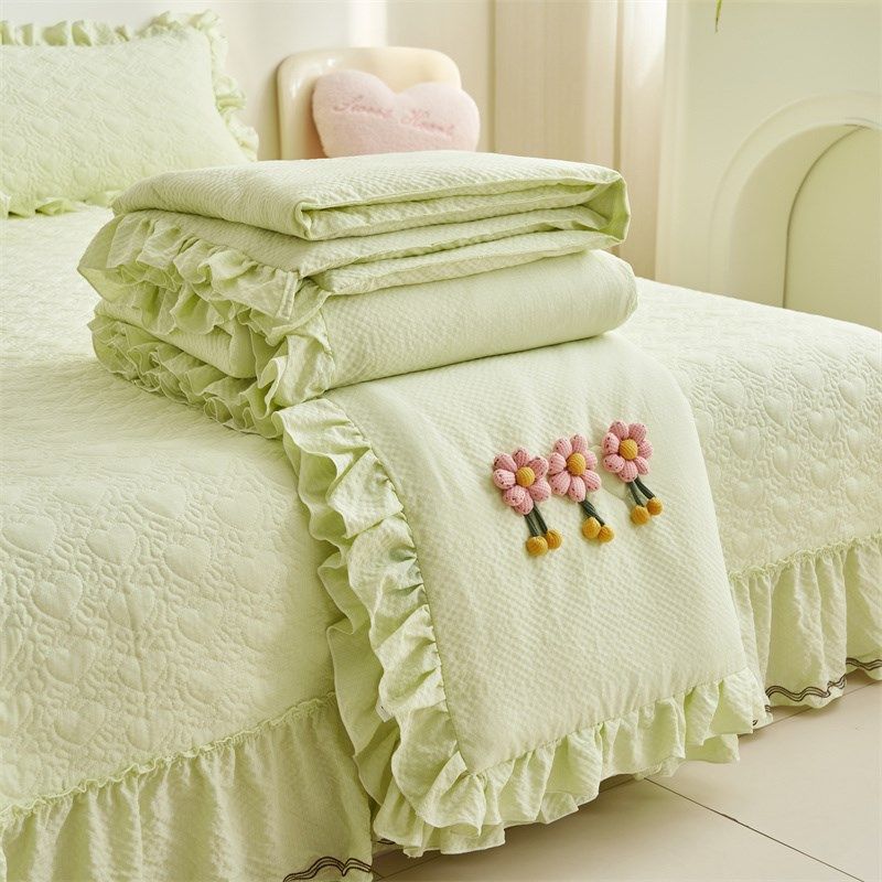 韩式泡泡纱花边床盖款夏被四件套可机水洗薄款夏凉被空调被子单人,床上用品,化纤被,淘宝优惠券,粉丝福利购,淘宝优惠卷