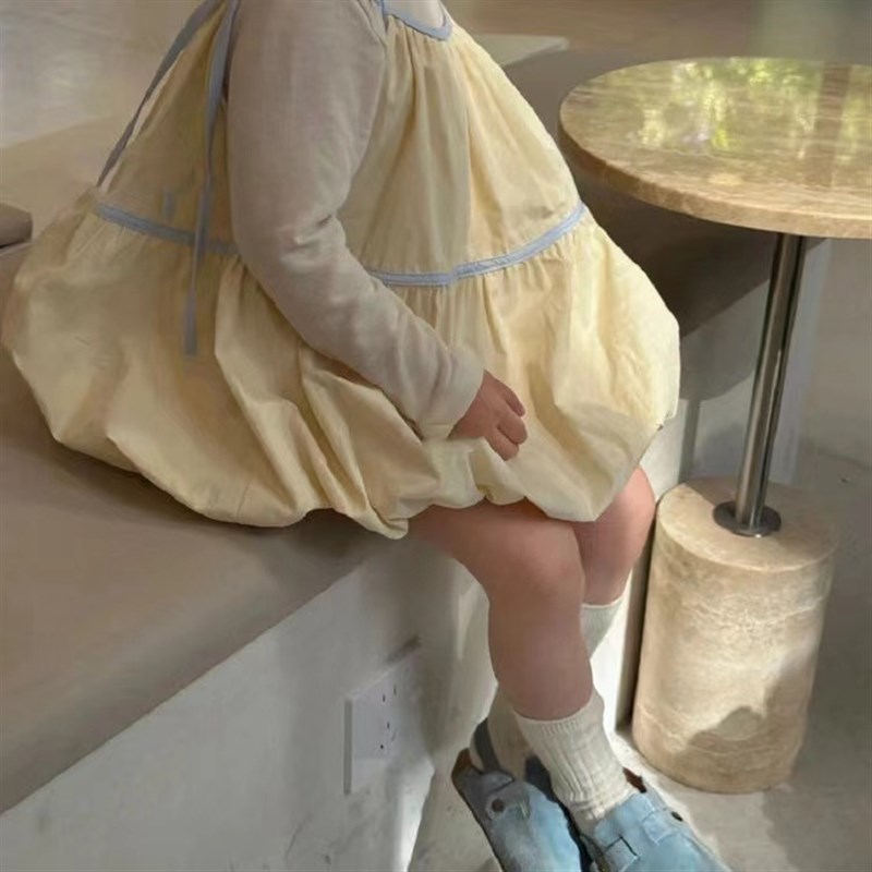 2025新款女童春装套装洋气吊带连衣裙小女孩甜美蓬蓬花苞裙两件套
