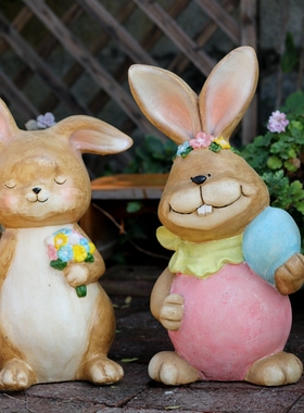 园林景观雕塑小品卡通兔子花盆户外花园庭院装饰别墅花缸创意摆件