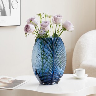 高档客厅玄关摆件家大业大玻璃花瓶蓝色水养插鲜花软装饰品高级感