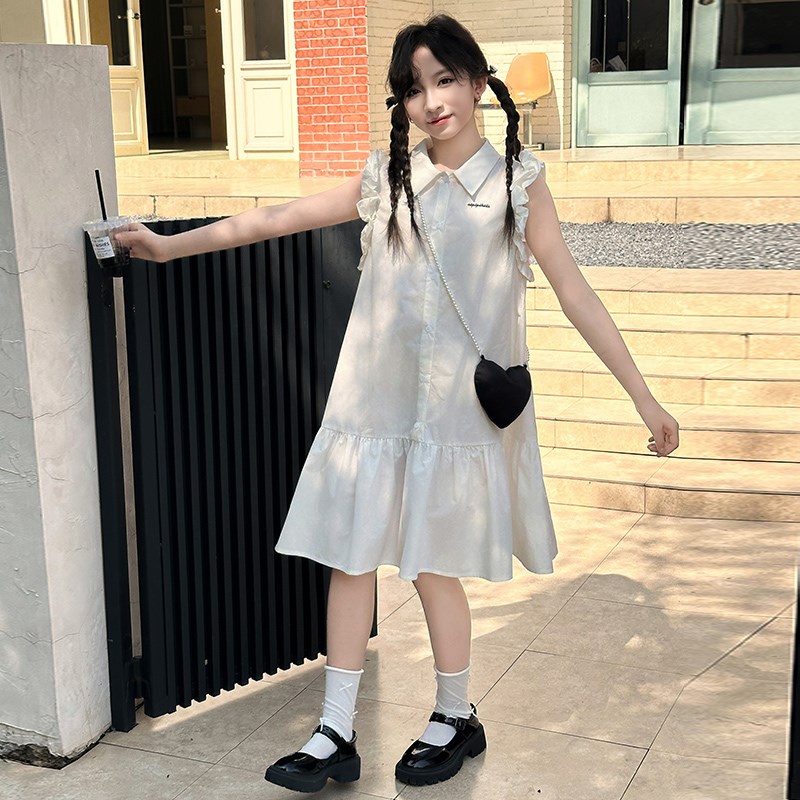 女童超好看夏季连衣裙2025新款大童夏装无袖棉布裙儿童衬衫公主裙
