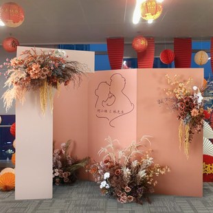 复古咖花艺场景布置欧式婚礼舞台花卉拍照背景假花道具壁挂路引花