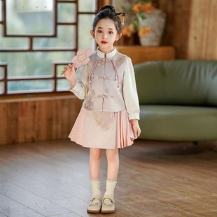 马面裙儿童 国风汉服马面裙两件套春秋套装 新中式 女童中国2025新款