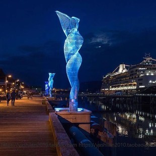 创意艺术不锈钢扭曲几何雕塑广场花园林绿化景观绿草坪装 置定制做