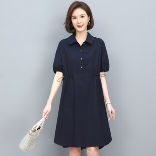 妈妈小个子显高连衣裙女夏装直筒大码宽松显瘦遮肚子微胖休闲短裙