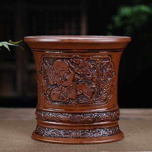 宜兴新款 春紫砂兰花专用六方大号盆景盆邮花盆 套盆红中国风四季