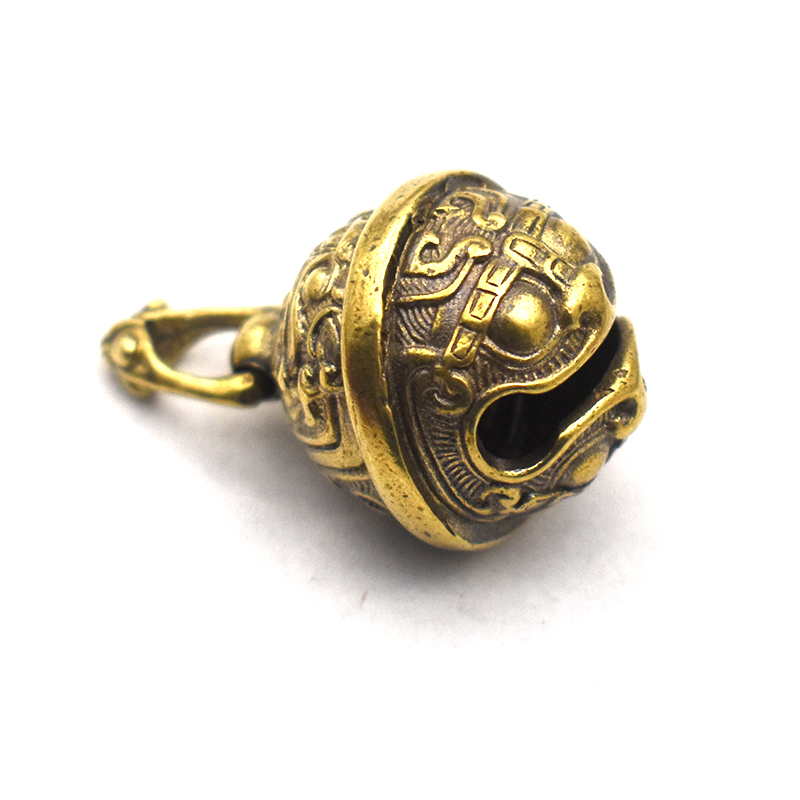 纯黄铜铃铛汽车钥匙链挂件铜饕餮铃铛个性创意配饰兽面吊坠礼物