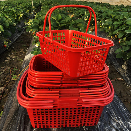 包邮杨梅篮子草莓篮葡萄篮樱桃篮红色方形塑料手提采摘篮1-12斤筐