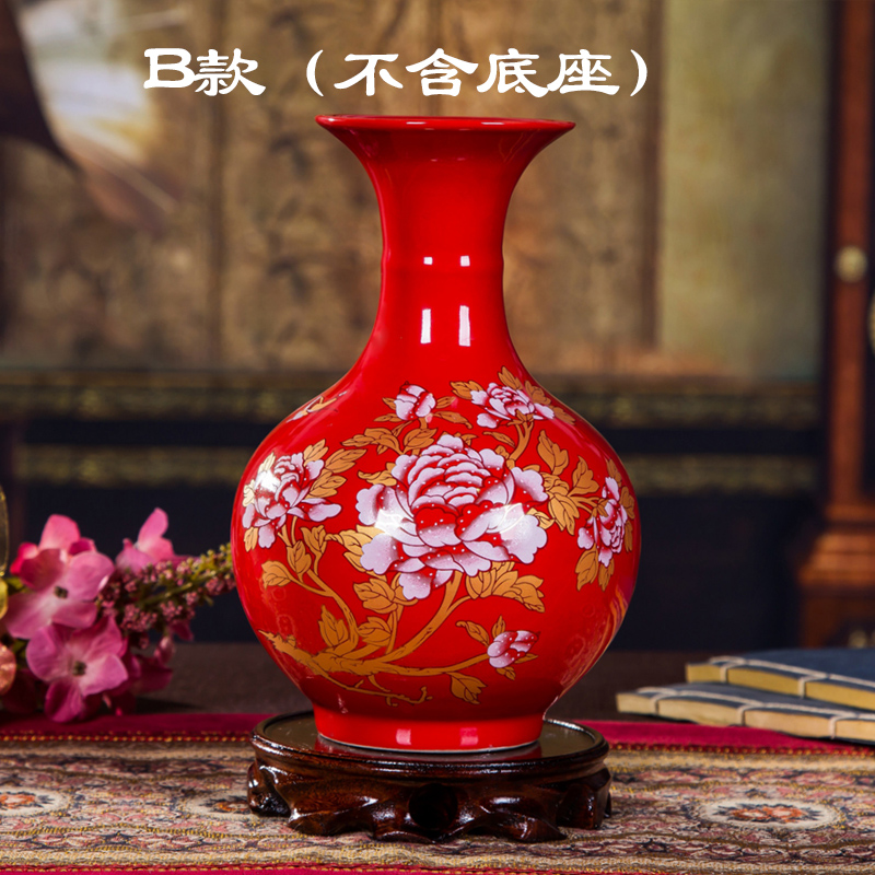 景德镇陶瓷器中国红花瓶家居工艺品客厅酒柜装饰品插花瓷瓶小摆件