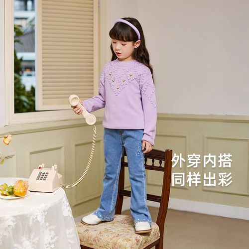 女童秋季毛衣大童套头针织衫儿童秋款远红外保暖衣服宝宝秋冬童装