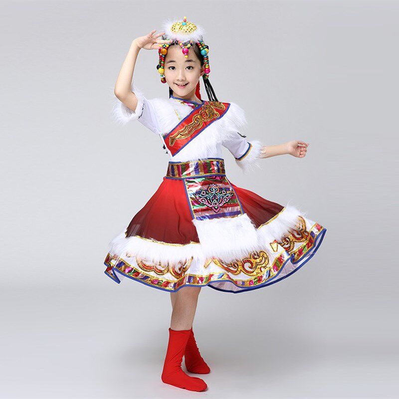 六一新款儿童藏族舞蹈演出服少儿蒙古表演服男女童民族服水袖服装