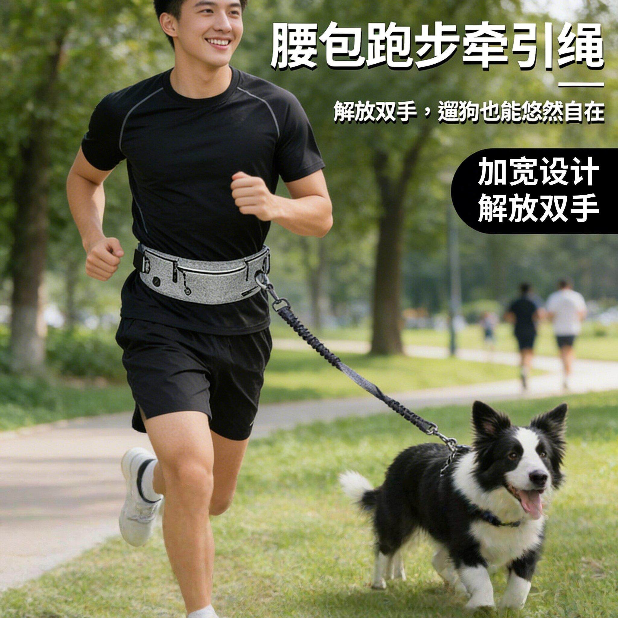 防爆冲跑步遛狗绳 反光伸缩运动腰包设计 八处加固防断宠物牵引绳