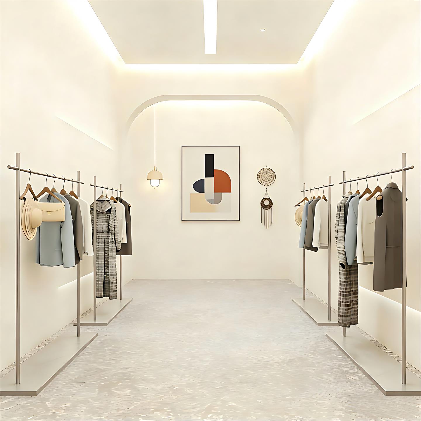 服装店展示架落地式挂衣服架子不锈钢拉丝银色女装中岛架陈列货架