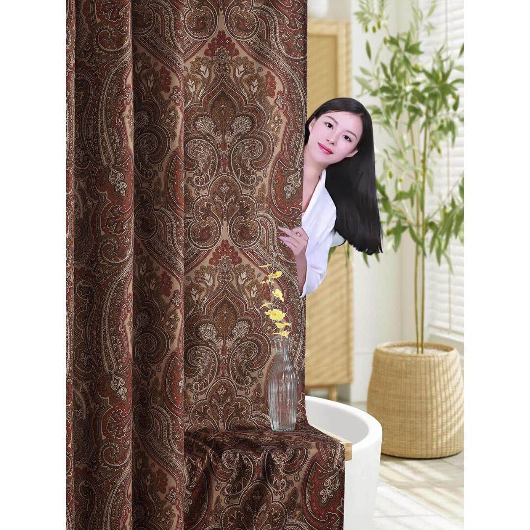 2025季欧式轻奢覆古浴帘柔软磨毛布涤纶加厚防水防霉浴室干湿分离