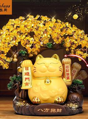 发财树摆件自动招手发财猫前台店铺收银柜台桌面装饰品乔迁开业礼
