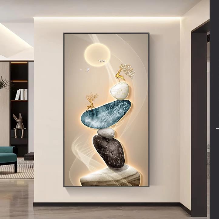 石来运转玄关装饰画现代简约走廊过道挂画轻奢大气竖版入户墙壁画