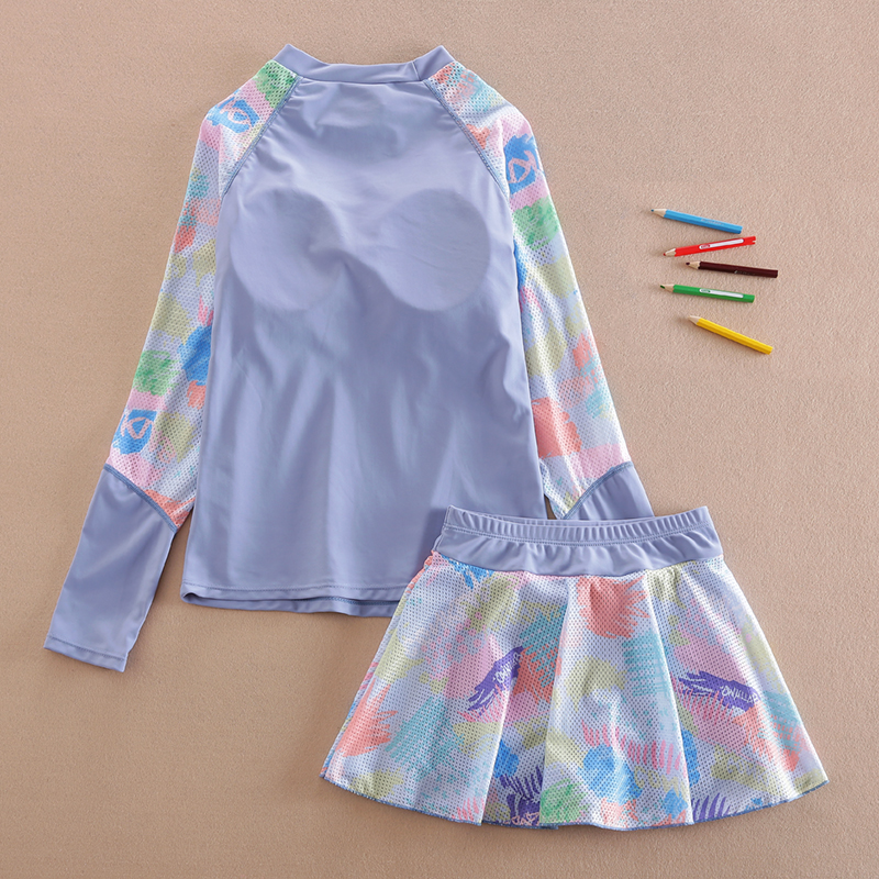 女大童长袖防晒泳衣儿童分体裙式平角裤学生泳装13女孩游泳衣15岁