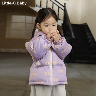 过冬实用款!韩国女童2024秋冬新款加厚连帽羽绒服宝宝羽绒袄子
