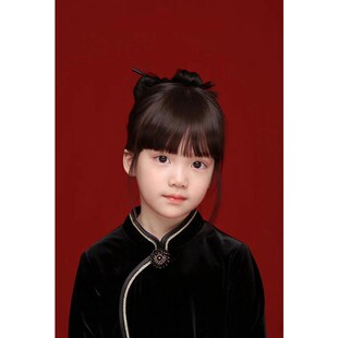儿童摄影服装女童黑色旗袍新中式中国风证件照影楼拍照女孩演出服