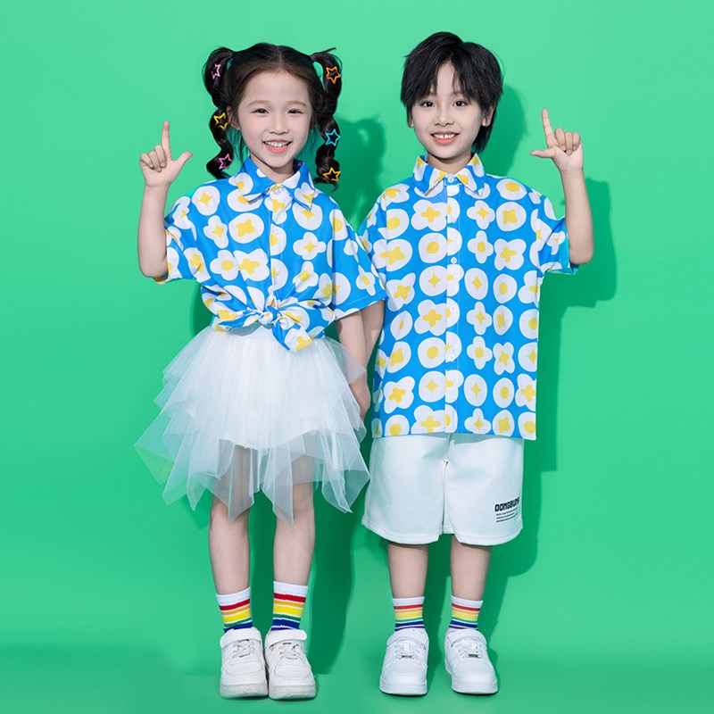 六一儿童合唱演出服幼儿园港风班服蓬蓬裙啦啦队表演服装背带裤夏