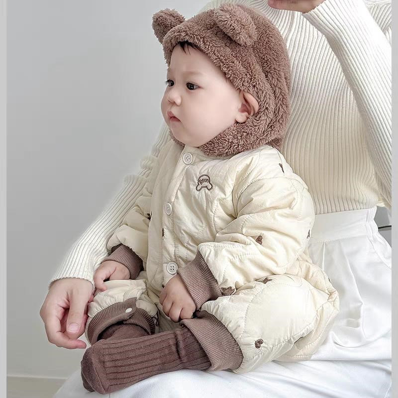 超萌婴儿衣服秋冬季夹薄棉连体衣新生儿男女宝宝加绒保暖棉服冬款