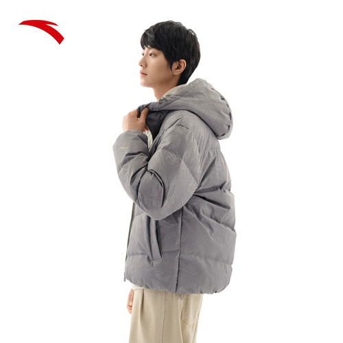 安踏男连帽防泼水保暖羽绒服